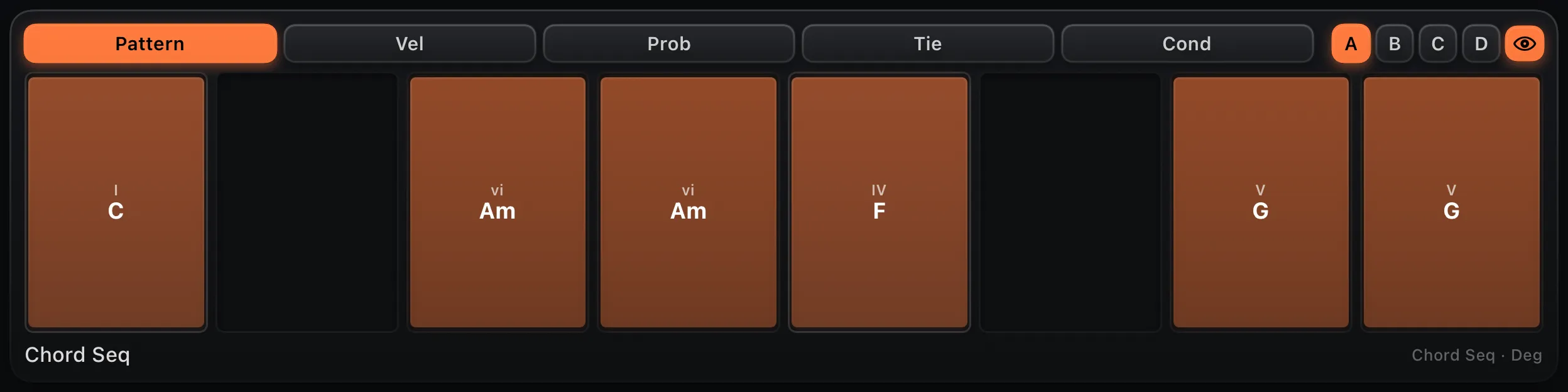 A chord sequencer lane stepping through diatonic chords.