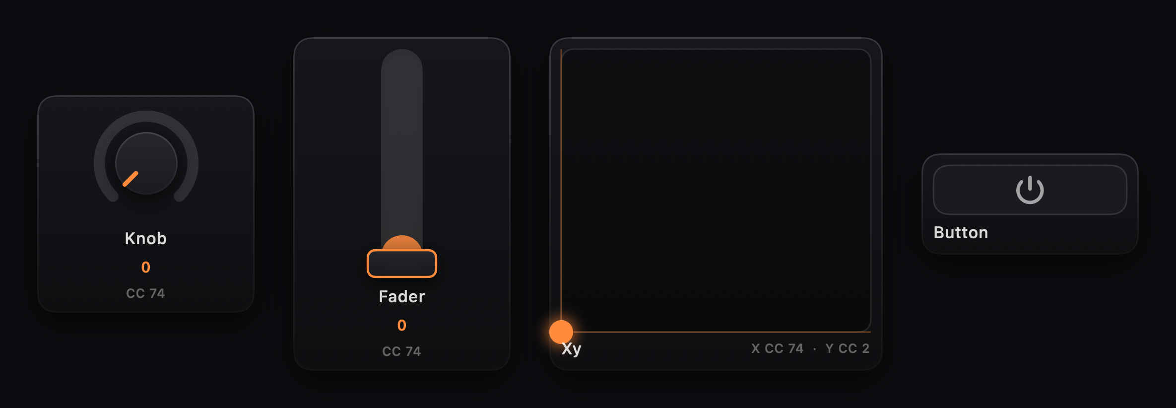Knob, fader, XY pad and button controls