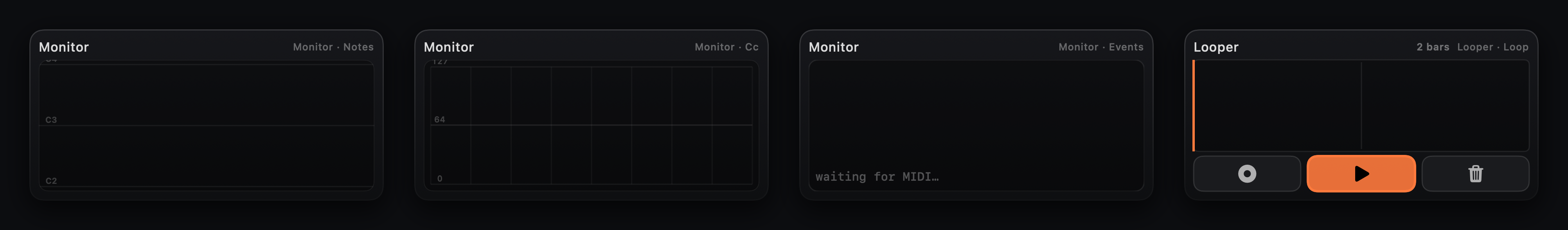 Note Scope, CC Scope, Monitor and Looper