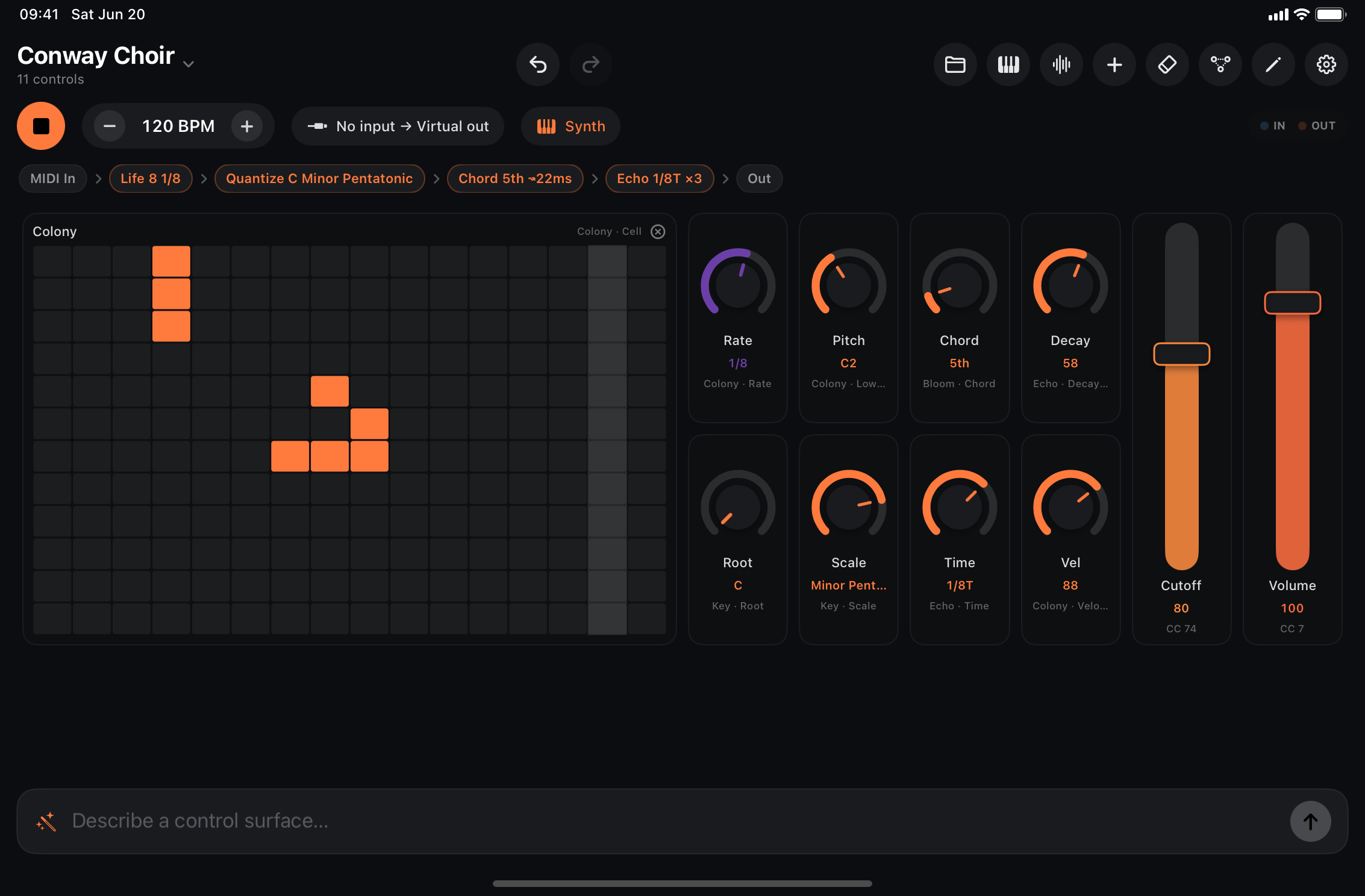 Conway Choir — Game of Life driving a pentatonic pad